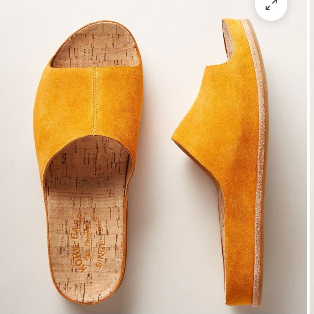 Kork-Ease Golden Yellow Suede Open-Toe Slide Mules